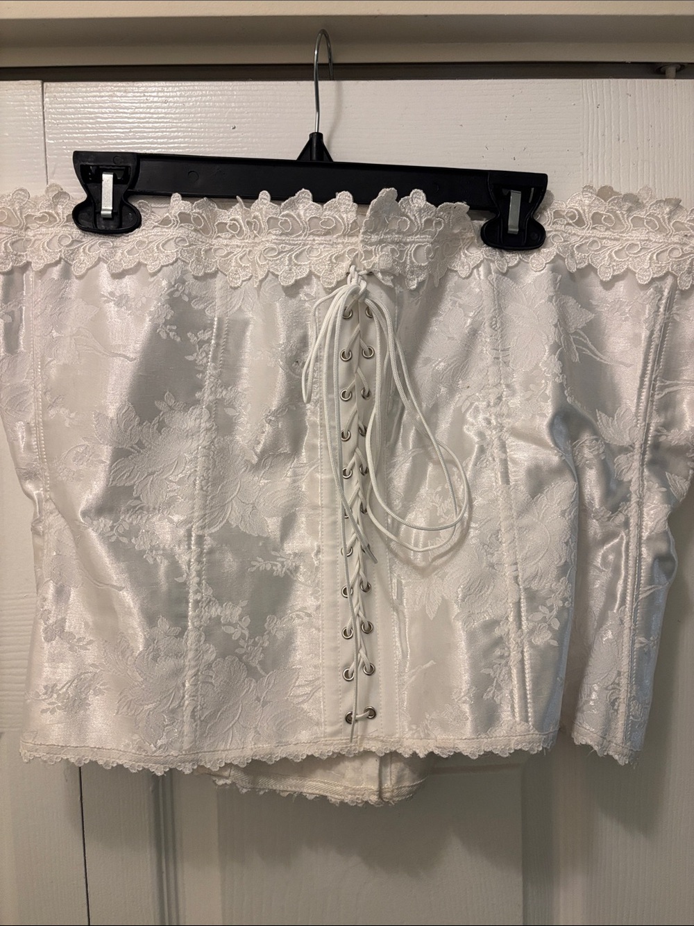 Vintage White Satin Floral lace up Corset Bustier Size 42
